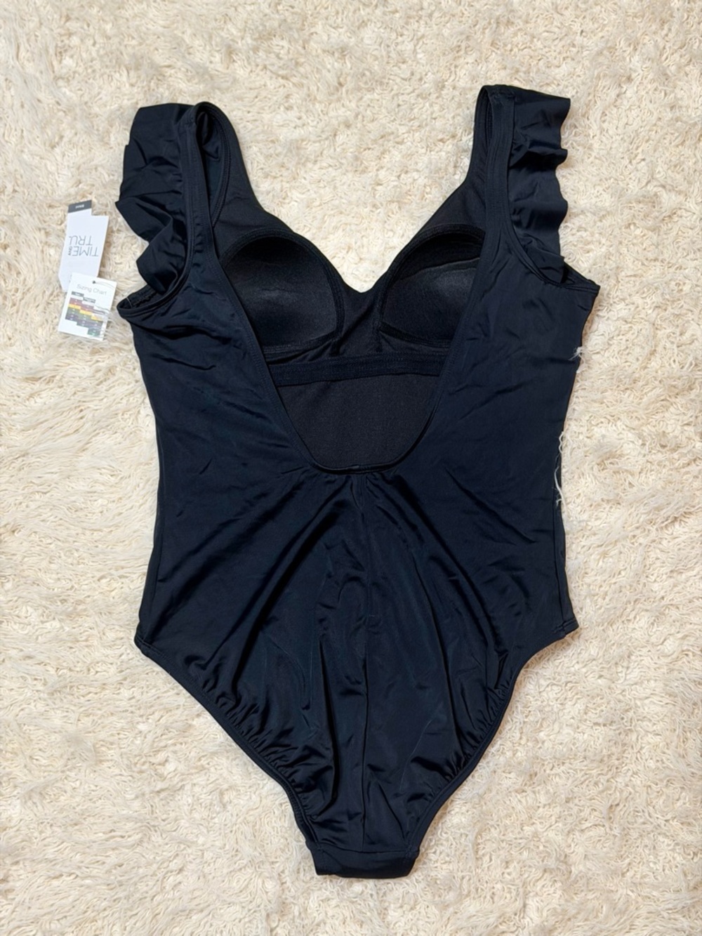 NWT time&tru Black One-Piece Swimsuit with Ruffle Straps - Picture 6 of 8